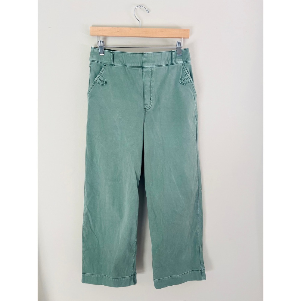 Spanx Stretch Twill Wide Leg Crop Pants Sage Green High Rise Size Large 0252
